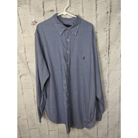 Polo Ralph Lauren Men's Blue Check Long Sleeve Shirt Size 2XLT Two Extra Large T - Picture 1 of 9